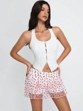 TRNVIE Women's Heart Pattern Mesh Flocked Fabric A-Line Skirt